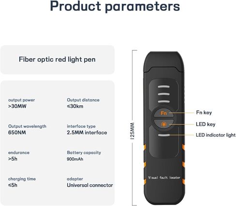 Visual Fault Locator Fiber Optic Tester 5mW - VFL Fiber Optic Red Light Test Pen, Fits SC FC ST Interface Fiber Optic Network Detector Meter in Saudi Arabia