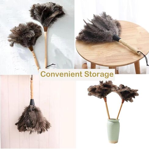 Ostrich Feather Dusters, Naturally Soft, Easy to Dust, Multi-Purpose Use, Solid Wood Handle, 17.3'' Long, White in Saudi Arabia