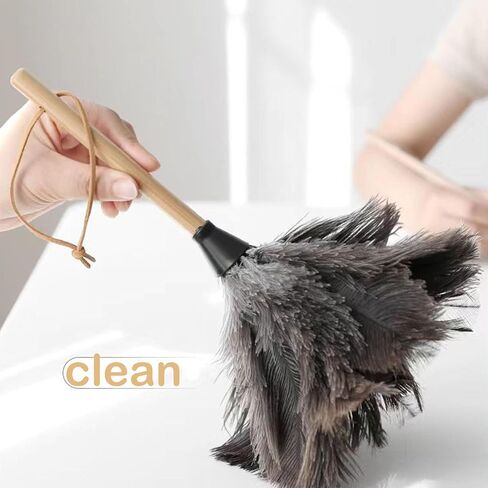 Ostrich Feather Dusters, Naturally Soft, Easy to Dust, Multi-Purpose Use, Solid Wood Handle, 17.3'' Long, White in Saudi Arabia