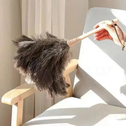 Ostrich Feather Dusters, Naturally Soft, Easy to Dust, Multi-Purpose Use, Solid Wood Handle, 17.3'' Long, White in Saudi Arabia