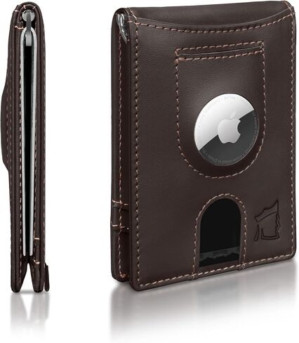 Kingly Trace Wallet | Smart Airtag Wallet Men | Full Grain Leather Mens Wallet with Airtag Holder | Air Tag Wallet RFID Blocking | Money Clip Wallets for men w/pull tab | Minimalist Trackable Wallet in Saudi Arabia