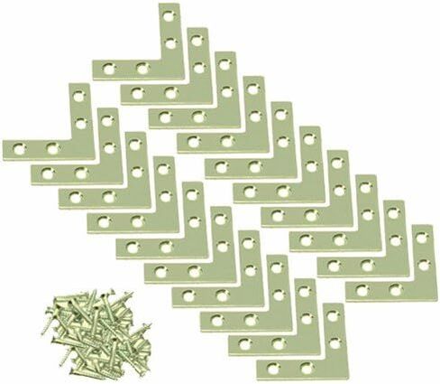 Wideskall® 2" inch Flat Corner Angle Brace Repair Plated Bracket Bright Brass w/Screws (Pack of 40) in Saudi Arabia