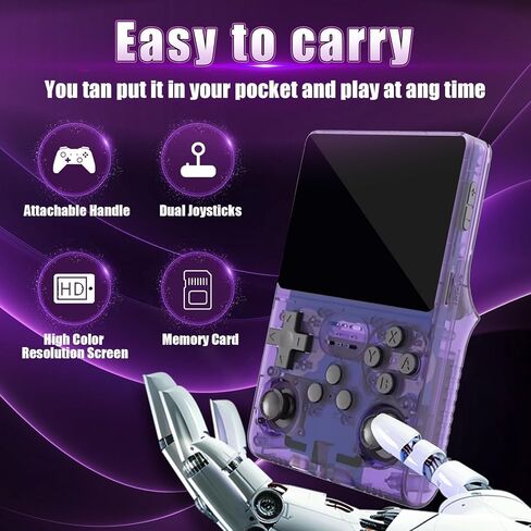 R40S Pro Game Game Console مع 30000+ HD Classic Games ، 256G Console Retro Video Console ، 3.5 بوصة IPS شاشة Mini Arcade بناء في نظام مزدوج ، 45+ محاكاة ، معركة على الإنترنت ، 3800 مللي أرجوانية هدية in Kuwait