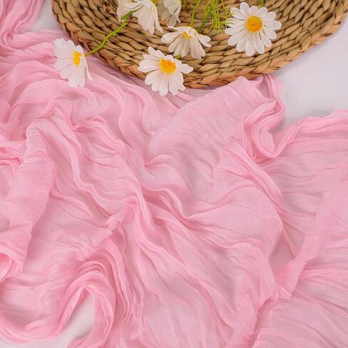 12 Pack Cheesecloth Table Runner, 35x120 Inch Pink Valentine's Day Gauze Table Runner with Wrinkle 10ft Long Boho Rustic Cheese Cloth for Spring Easter Wedding Party Baby Shower Table Decor (Pink) in Saudi Arabia