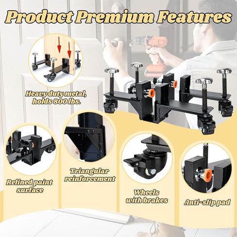 2-in-1 Heavy Door Installation Dolly with Rotating Wheels, White Hands-Free Door Dolly, Single Operator Door Lifter/Door Dolly for 5/8" to 2-1/4" Thick Pre-Hung, Slab & Front Doors Up to 800Lbs in Saudi Arabia