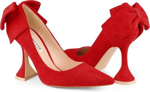 Zzheels Women's 3.74" Bow Pumps Pointed Toe Triangle Heel Pump Wedding Shoes in Saudi Arabia
