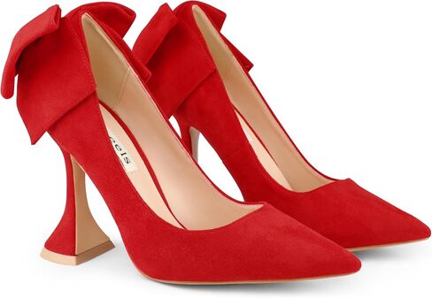 Zzheels Women's 3.74" Bow Pumps Pointed Toe Triangle Heel Pump Wedding Shoes in Saudi Arabia