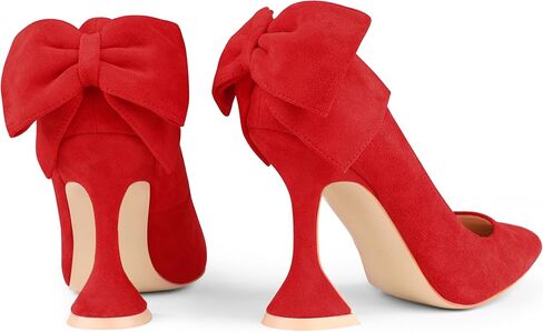 Zzheels Women's 3.74" Bow Pumps Pointed Toe Triangle Heel Pump Wedding Shoes in Saudi Arabia