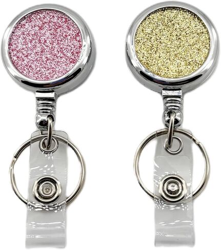 2 Pack Metal Retractable Badge Holder Reel - Durable & Bling ID Card Holders with Clip & Key Ring, Ideal for Nurses, Teachers, Students, Office Use (Black & White) in Kuwait