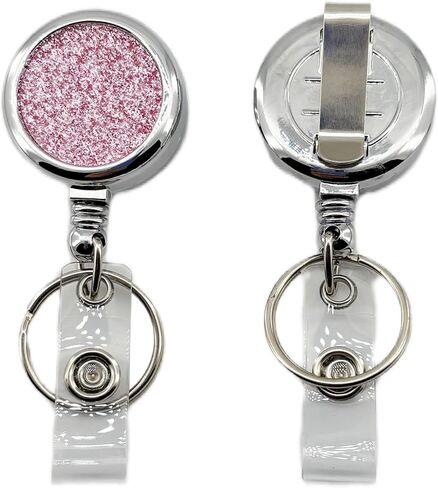 2 Pack Metal Retractable Badge Holder Reel - Durable & Bling ID Card Holders with Clip & Key Ring, Ideal for Nurses, Teachers, Students, Office Use (Black & White) in Kuwait