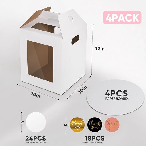 6 Pcs Corrugated Tall Cake Boxes in 2 Sizes 10x10x12 and 12x12x14 inch with Cake Boards, Large Cake Boxes with Stickers for Christmas Wedding Birthday Party in Saudi Arabia
