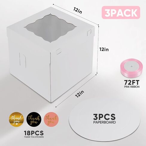 6 Pcs Corrugated Tall Cake Boxes in 2 Sizes 10x10x12 and 12x12x14 inch with Cake Boards, Large Cake Boxes with Stickers for Christmas Wedding Birthday Party in Saudi Arabia
