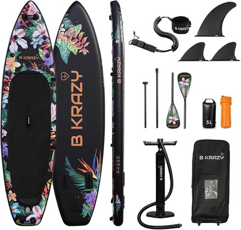 High-End Inflatable Paddle Board by Bkrazy - Complete Package with Accessories & Bag - Perfect Stand up Paddle Board for Lakes, River and Ocean - 10,6 ft Paddle Board for Adults in Saudi Arabia
