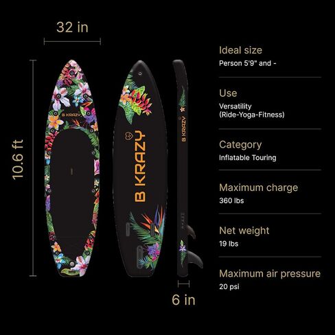 High-End Inflatable Paddle Board by Bkrazy - Complete Package with Accessories & Bag - Perfect Stand up Paddle Board for Lakes, River and Ocean - 10,6 ft Paddle Board for Adults in Saudi Arabia