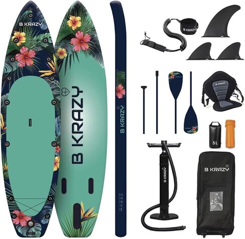 High-End Inflatable Paddle Board by Bkrazy - Complete Package with Accessories & Bag - Perfect Stand up Paddle Board for Lakes, River and Ocean - 10,6 ft Paddle Board for Adults in Saudi Arabia