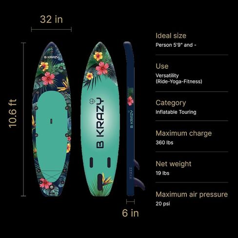High-End Inflatable Paddle Board by Bkrazy - Complete Package with Accessories & Bag - Perfect Stand up Paddle Board for Lakes, River and Ocean - 10,6 ft Paddle Board for Adults in Saudi Arabia