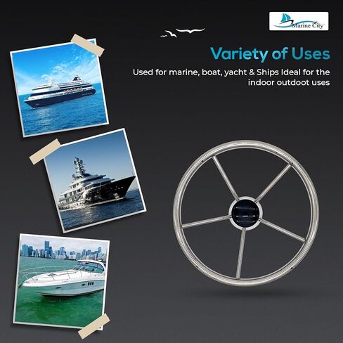 MARINE CITY 304 Stainless Steel Sports Steering Wheel with Finger Grips & Small Control Knob - 3 Spokes Style | Perfect for Boats, Marines, and Yachts in Saudi Arabia
