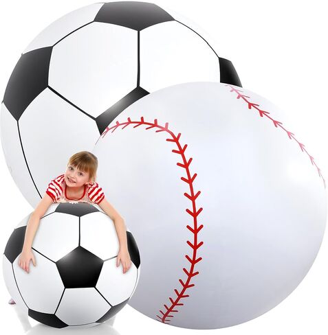 Lewtemi 2 Pcs 27 Inch/ 40 Inch Giant Inflatable Sports Balls Large Inflatable Beach Ball Inflatable Ball for Summer Pool Outdoor Activity Games Toys (Soccer, Basketball,40 Inch) in Saudi Arabia