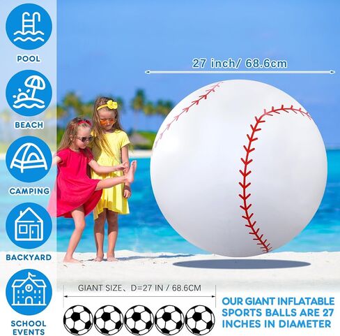 Lewtemi 2 Pcs 27 Inch/ 40 Inch Giant Inflatable Sports Balls Large Inflatable Beach Ball Inflatable Ball for Summer Pool Outdoor Activity Games Toys (Soccer, Basketball,40 Inch) in Saudi Arabia