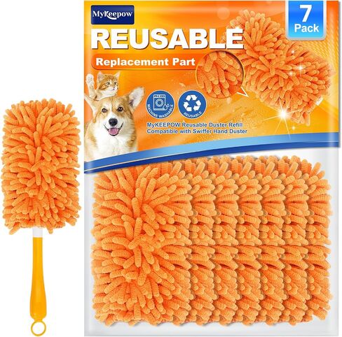 5 Pack Reusable Duster Refill for Swiffer Hand Duster, 360 Degree Duster Refills for Cleaning, Ceiling Fan, Orange (Handle is Not Included) in Saudi Arabia