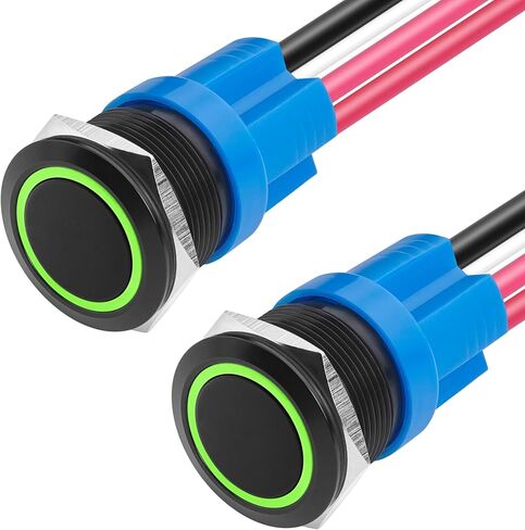 LED Latching Push Button Switch, Aluminum Alloy, IP67 Waterproof 5-24V 20A 1NO, with Wire Socket Plug (1, Blue, 19mm) in Saudi Arabia