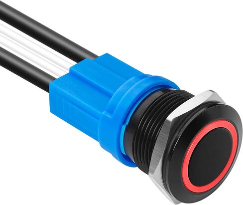 LED Latching Push Button Switch, Aluminum Alloy, IP67 Waterproof 5-24V 20A 1NO, with Wire Socket Plug (1, Blue, 19mm) in Saudi Arabia