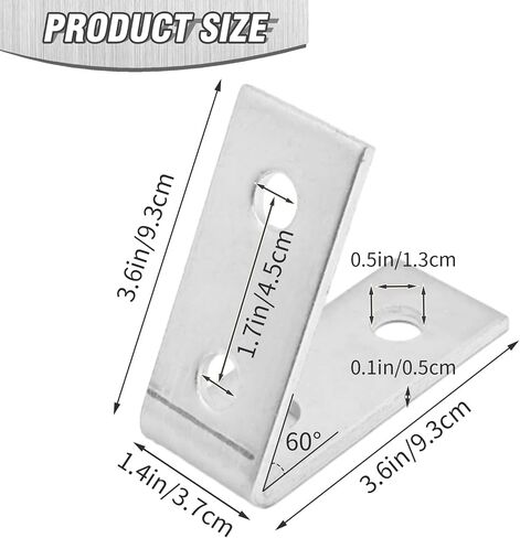 4 PCS Inside Angle Bracket for 1/2" Bolt in 1-5/8" Strut Channel, Corner Brace Framing Connector, Thickness 4.75mm (2 Holes 45 Degree) in Saudi Arabia