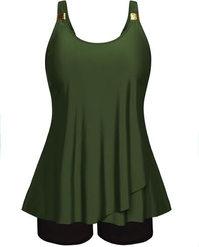 Hanna Nikole Womens Tankini Swimsuits 2 Piece Bathing Suit Flowy Ruffle Tankini Tops with Swim Shorts in Kuwait