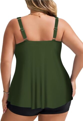 Hanna Nikole Womens Tankini Swimsuits 2 Piece Bathing Suit Flowy Ruffle Tankini Tops with Swim Shorts in Kuwait