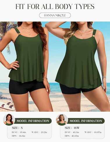 Hanna Nikole Womens Tankini Swimsuits 2 Piece Bathing Suit Flowy Ruffle Tankini Tops with Swim Shorts in Kuwait