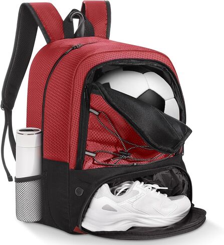MoKo Soccer Bag Backpack, Basketball Backpack for Men & Women with Separate Ball and Shoes Compartments, Water-Resistant, Fence Hook, Sports Equipment Bag for Clothes, Shoes, Tablets, Laptops, Black in Saudi Arabia