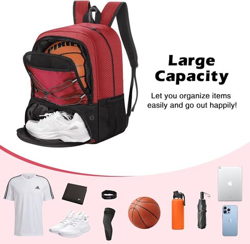 MoKo Soccer Bag Backpack, Basketball Backpack for Men & Women with Separate Ball and Shoes Compartments, Water-Resistant, Fence Hook, Sports Equipment Bag for Clothes, Shoes, Tablets, Laptops, Black in Saudi Arabia