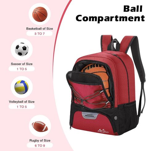 MoKo Soccer Bag Backpack, Basketball Backpack for Men & Women with Separate Ball and Shoes Compartments, Water-Resistant, Fence Hook, Sports Equipment Bag for Clothes, Shoes, Tablets, Laptops, Black in Saudi Arabia