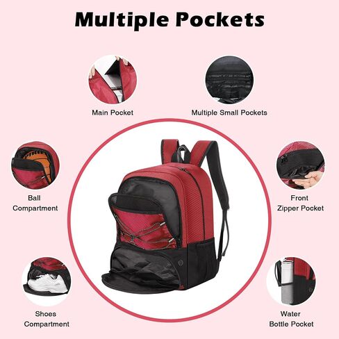 MoKo Soccer Bag Backpack, Basketball Backpack for Men & Women with Separate Ball and Shoes Compartments, Water-Resistant, Fence Hook, Sports Equipment Bag for Clothes, Shoes, Tablets, Laptops, Black in Saudi Arabia