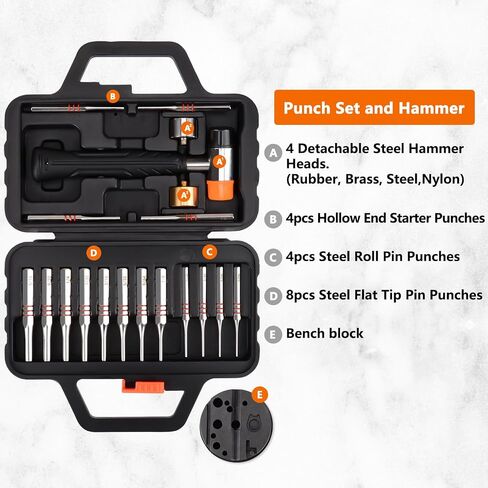 Pridefend Punch Set,Brass Punch Set and Roll Pin Punch Set Made of Solid Material Including Steel Pin Punch Set and Bench Block, Hammer with Detachable Heads,Punch Set with Storage Case Update in Saudi Arabia
