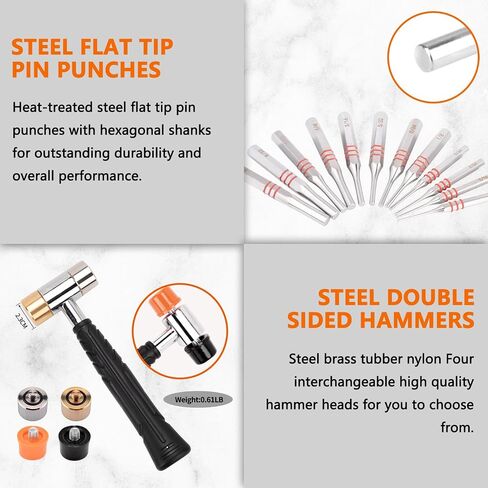 Pridefend Punch Set,Brass Punch Set and Roll Pin Punch Set Made of Solid Material Including Steel Pin Punch Set and Bench Block, Hammer with Detachable Heads,Punch Set with Storage Case Update in Saudi Arabia
