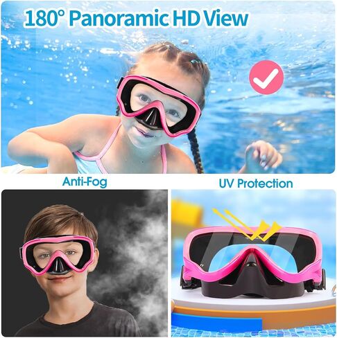 Berallo Kids Snorkel Gear قناع الغوص المضاد للضباب ومضاد للتسرب نظارات السباحة نظارات الغطس المقاومة للماء قناع الزجاج المقوى المتين للأطفال من 4 إلى 14 عامًا in Kuwait