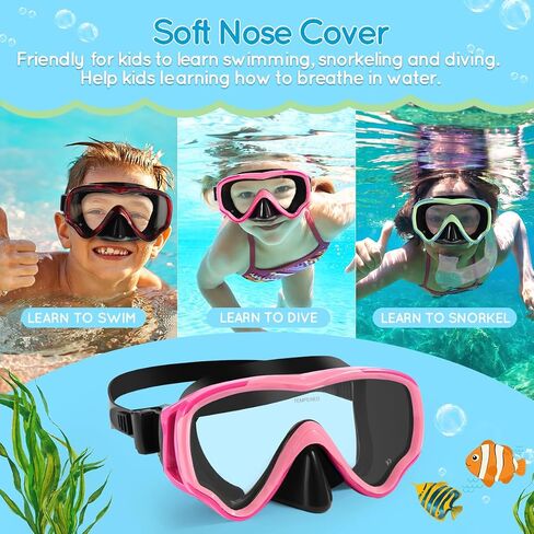 Berallo Kids Snorkel Gear قناع الغوص المضاد للضباب ومضاد للتسرب نظارات السباحة نظارات الغطس المقاومة للماء قناع الزجاج المقوى المتين للأطفال من 4 إلى 14 عامًا in Kuwait