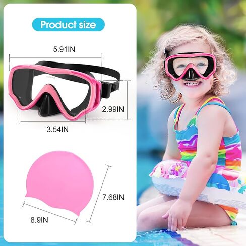 Berallo Kids Snorkel Gear قناع الغوص المضاد للضباب ومضاد للتسرب نظارات السباحة نظارات الغطس المقاومة للماء قناع الزجاج المقوى المتين للأطفال من 4 إلى 14 عامًا in Kuwait