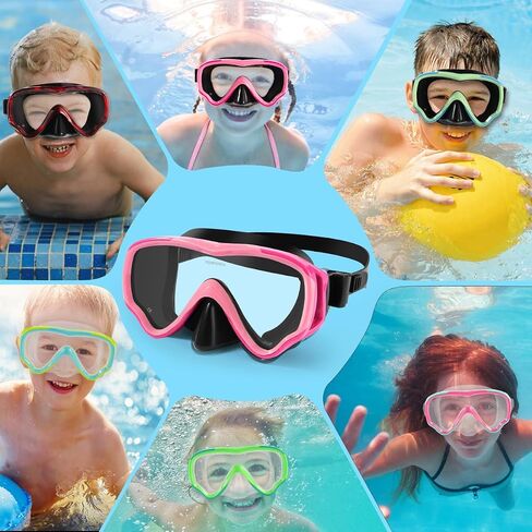 Berallo Kids Snorkel Gear قناع الغوص المضاد للضباب ومضاد للتسرب نظارات السباحة نظارات الغطس المقاومة للماء قناع الزجاج المقوى المتين للأطفال من 4 إلى 14 عامًا in Kuwait