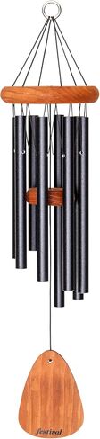 Festival 24-inch Redwood Wind Chime 8 Tubes in Silver by Wind River for Patio, Backyard, Garden, and Outdoor décor. Made in The USA in Saudi Arabia