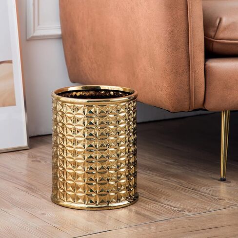 Round Silver Trash Can, Small Wastebasket, Garbage Receptacle Bin for Bathrooms, Powder Rooms, Kitchens, Home Offices - Durable Ceramics in Saudi Arabia