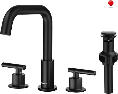 Matte Black Bathroom Faucet, OMEKNTOP 8 Inch Black Bathroom Faucet 3 Hole with 360° Swivel Gooseneck and cUPC Hose, Two Handle Bathroom Sink Faucet for Basin Lavatory Vanity in Saudi Arabia