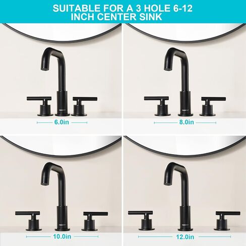 Matte Black Bathroom Faucet, OMEKNTOP 8 Inch Black Bathroom Faucet 3 Hole with 360° Swivel Gooseneck and cUPC Hose, Two Handle Bathroom Sink Faucet for Basin Lavatory Vanity in Saudi Arabia