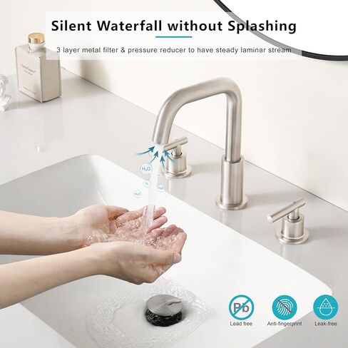 Matte Black Bathroom Faucet, OMEKNTOP 8 Inch Black Bathroom Faucet 3 Hole with 360° Swivel Gooseneck and cUPC Hose, Two Handle Bathroom Sink Faucet for Basin Lavatory Vanity in Saudi Arabia