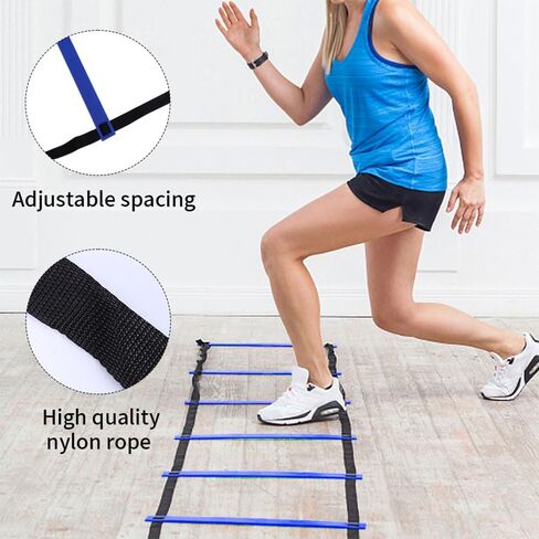 Agility Ladder Speed Training Equipment Set 20ft Agility Ladder, 4 Steel Stakes, 12 Soccer Cones, Running Parachute and Carry Bag, Speed Training Equipment for Soccer Football Basketball in Saudi Arabia