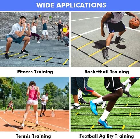 Agility Ladder Speed Training Equipment Set 20ft Agility Ladder, 4 Steel Stakes, 12 Soccer Cones, Running Parachute and Carry Bag, Speed Training Equipment for Soccer Football Basketball in Saudi Arabia