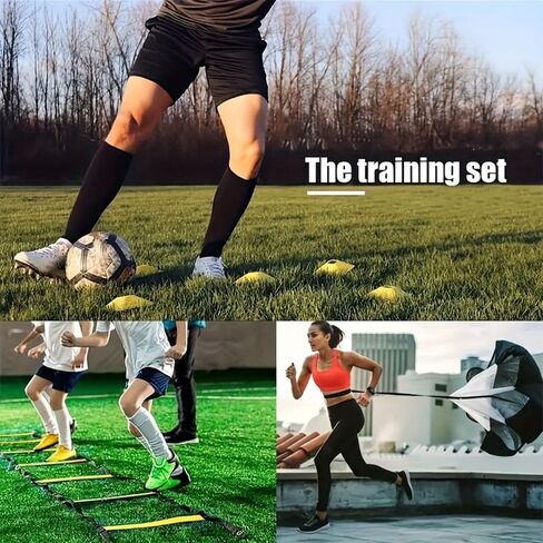 Agility Ladder Speed Training Equipment Set 20ft Agility Ladder, 4 Steel Stakes, 12 Soccer Cones, Running Parachute and Carry Bag, Speed Training Equipment for Soccer Football Basketball in Saudi Arabia