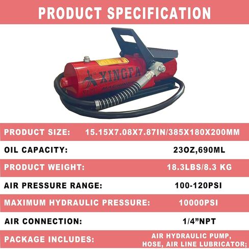 Air Hydraulic Pump 10,000 PSI, 1.7L Reservoir, NPT 3/8" Oil Outlet, NPT 1/4" Inlet, Hydraulic Pump Air Hydraulic Foot Pump, with Air Line Lubricator, Yellow in Saudi Arabia