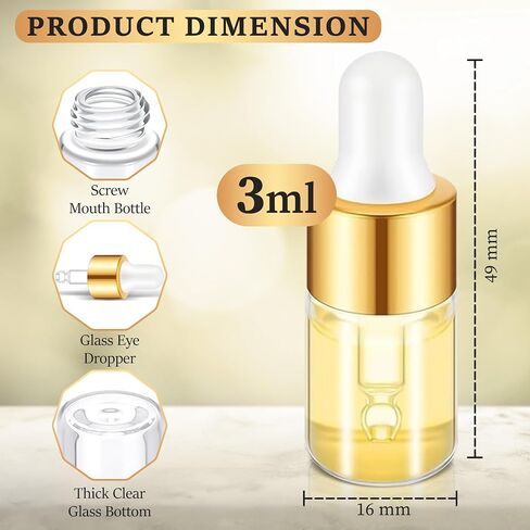 Essential Oil Vial Set (1ml x 100 Pack) - Premium Glass Dropper Bottles, Golden Caps, Empty Tincture & Perfume Travel Containers, Includes Funnel + 2 Plastic Droppers, Luxury Gift Box in Saudi Arabia